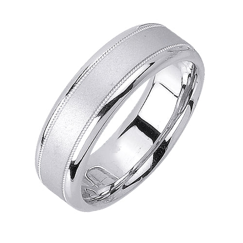 Men's Handmade Sandblasted Finish Wedding Band in 18k White Gold 6.5mm