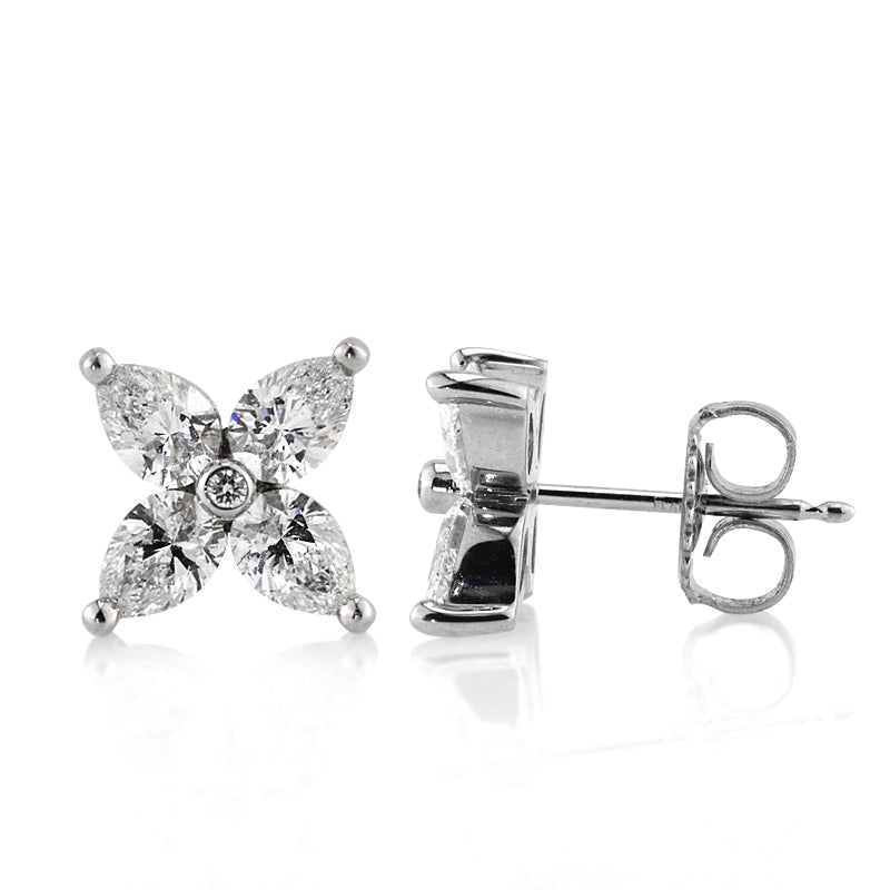 1.60ct Pear Shaped and Round Brilliant Cut Diamond Stud Earrings