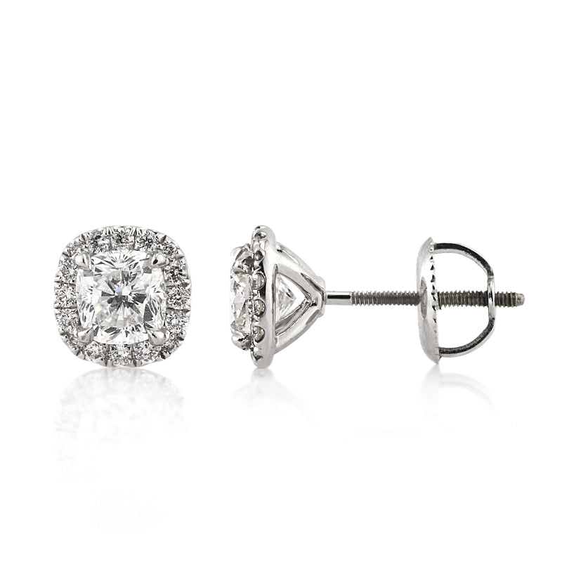 Round Halo Diamond Stud Earrings in 18k White Gold (1.50ct. tw.)