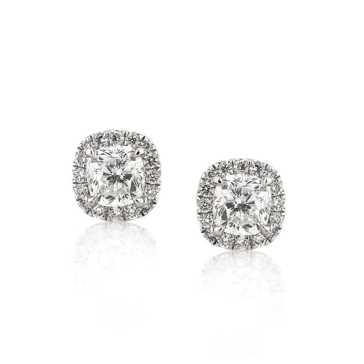 1.55ct Cushion Cut Diamond Halo Stud Earrings in Platinum – Mark