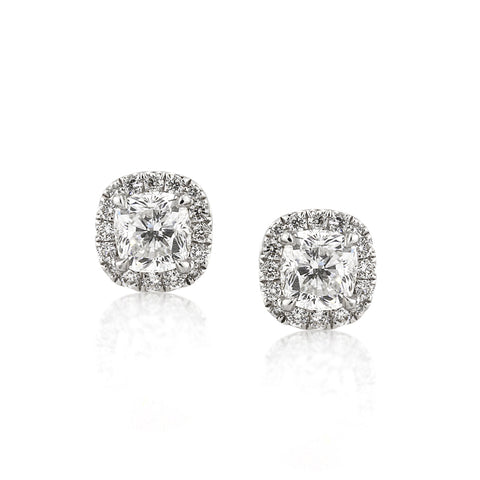 1.55ct Cushion Cut Diamond Halo Stud Earrings in Platinum 1.55ct Cushion Cut Diamond Halo Stud Earrings in Platinum
