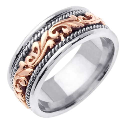 Men's Two-Tone Fleur-de-lis Wedding Band in 14k White and Rose Gold 8.5mm