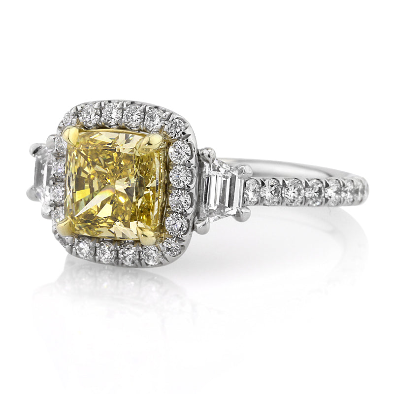 3.14ct Fancy Intense Yellow Cushion Cut Diamond Engagement Ring