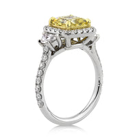 3.14ct Fancy Intense Yellow Cushion Cut Diamond Engagement Ring