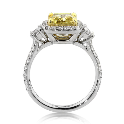 3.14ct Fancy Intense Yellow Cushion Cut Diamond Engagement Ring