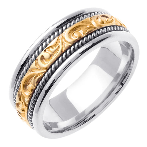 Men's Handmade Two-Tone Wedding Band in 18k White and Yellow Gold 7.0mm