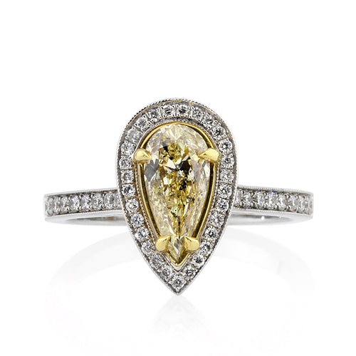 1.61ct Fancy Light Yellow Pear Shaped Diamond Engagement Ring