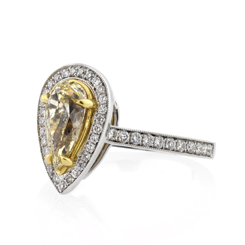 1.61ct Fancy Light Yellow Pear Shaped Diamond Engagement Ring