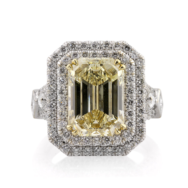 7.37ct Fancy Brownish Yellow Emerald Cut Diamond Engagement Ring