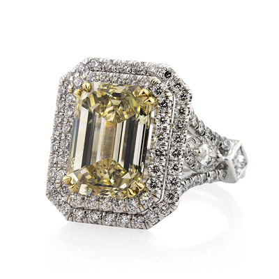 7.37ct Fancy Brownish Yellow Emerald Cut Diamond Engagement Ring