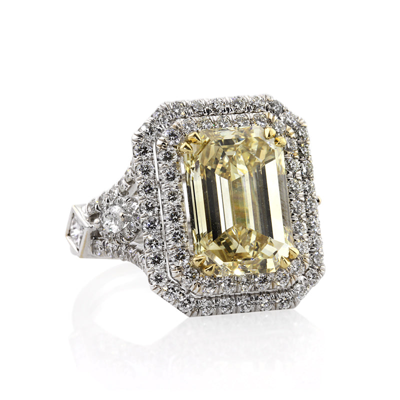 7.37ct Fancy Brownish Yellow Emerald Cut Diamond Engagement Ring