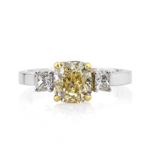 1.93ct Fancy Yellow Cushion Cut Diamond Engagement Ring
