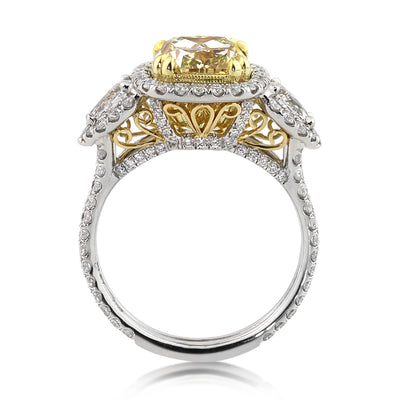 4.50ct Fancy Yellow Cushion Cut Diamond Engagement Ring