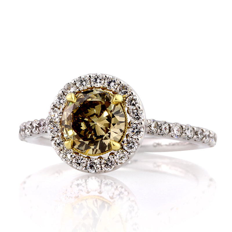 1.72ct Fancy Yellow Round Brilliant Cut Diamond Engagement Ring