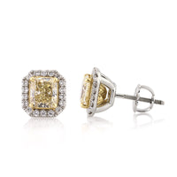 2.45ct Fancy Light Yellow Radiant Cut Diamond Stud Earrings