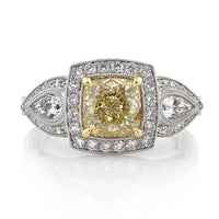 3.09ct Fancy Yellow Cushion Cut Diamond Engagement Ring