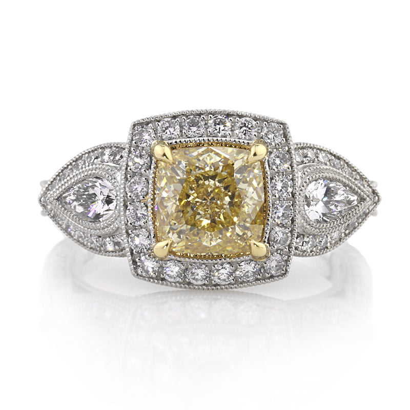 3.09ct Fancy Yellow Cushion Cut Diamond Engagement Ring