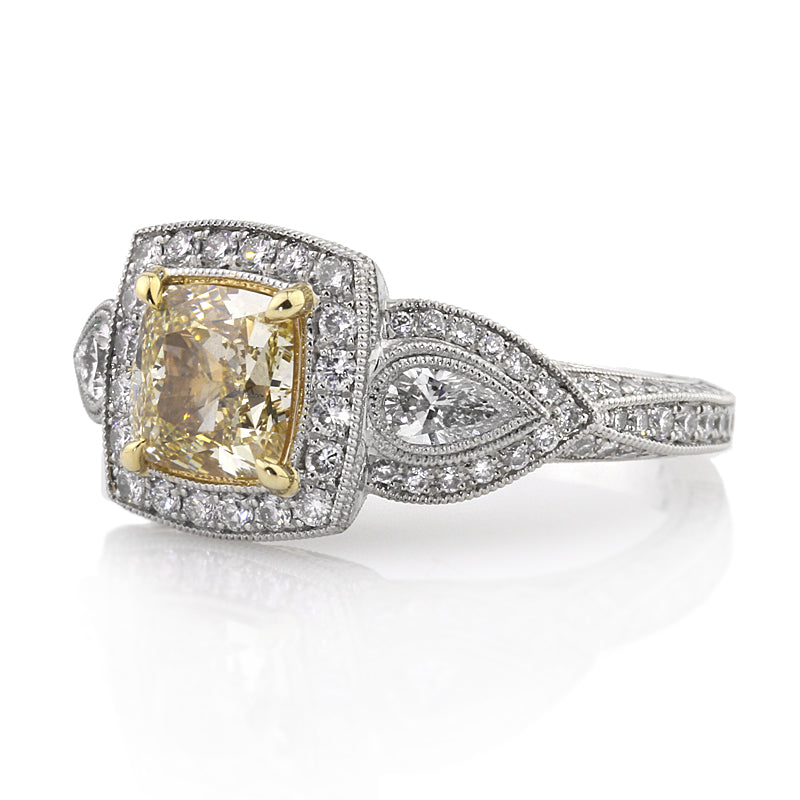 3.09ct Fancy Yellow Cushion Cut Diamond Engagement Ring