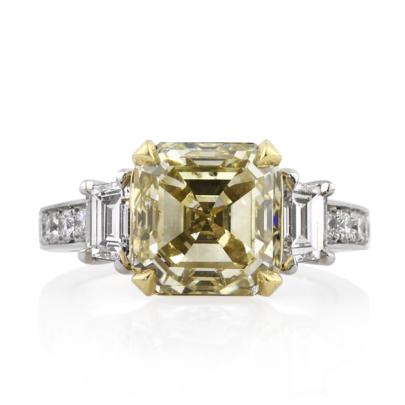 6.21ct Fancy Light Yellow Asscher Cut Diamond Engagement Ring
