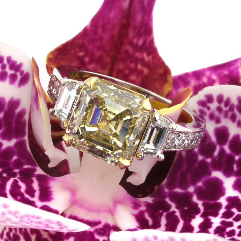 6.21ct Fancy Light Yellow Asscher Cut Diamond Engagement Ring