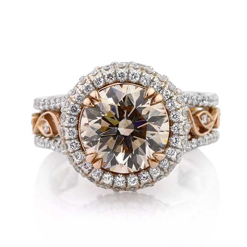 4.88ct Fancy Light Brown Round Brilliant Cut Diamond Engagement Ring
