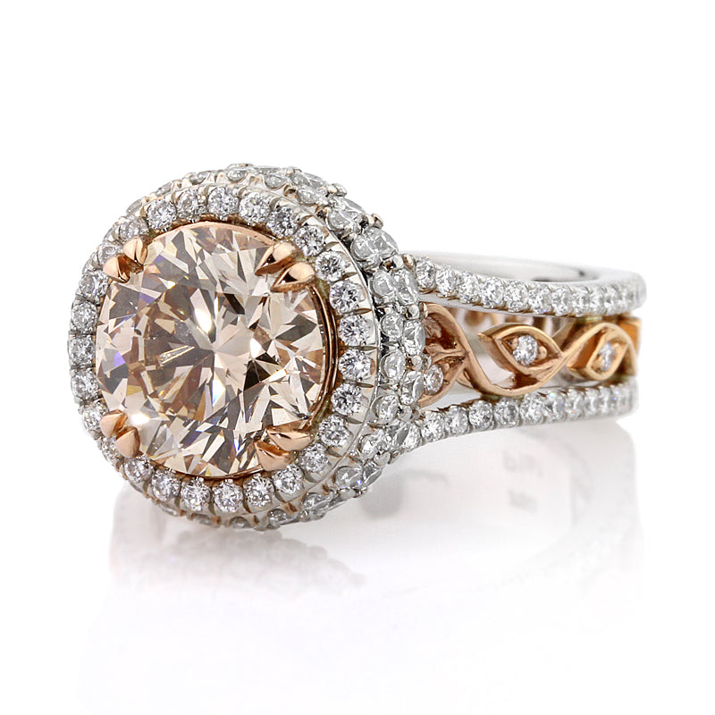 4.88ct Fancy Light Brown Round Brilliant Cut Diamond Engagement Ring