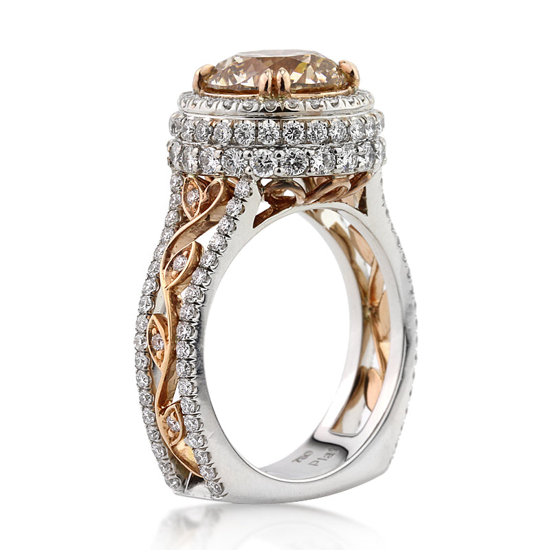 4.88ct Fancy Light Brown Round Brilliant Cut Diamond Engagement Ring