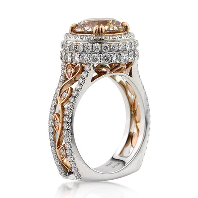 4.88ct Fancy Light Brown Round Brilliant Cut Diamond Engagement Ring