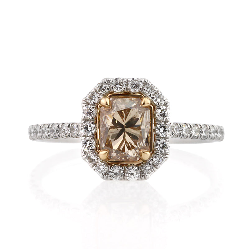1.83ct Fancy Light Yellow Brown Radiant Cut Diamond Engagement Ring