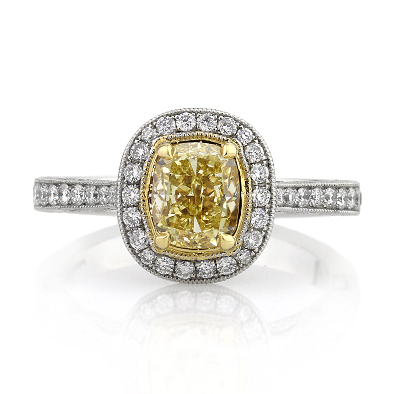2.03ct Fancy Yellow Cushion Cut Diamond Engagement Ring