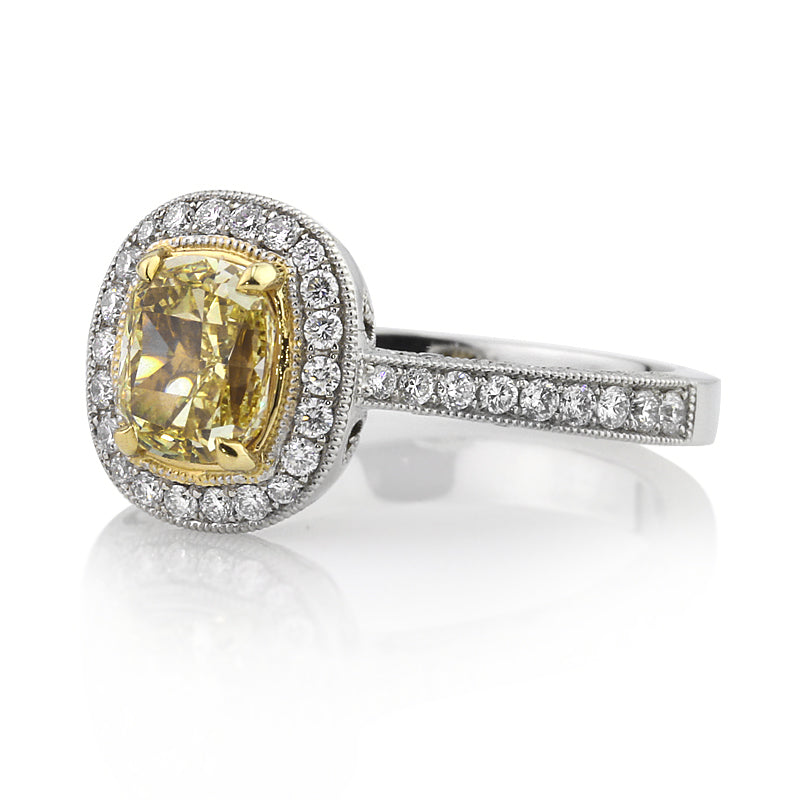 2.03ct Fancy Yellow Cushion Cut Diamond Engagement Ring