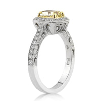 2.03ct Fancy Yellow Cushion Cut Diamond Engagement Ring