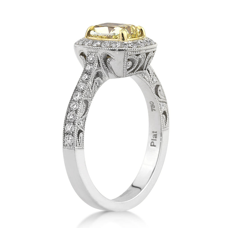 2.03ct Fancy Yellow Cushion Cut Diamond Engagement Ring