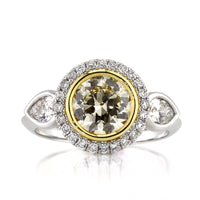 2.09ct Fancy Yellow Antique European Round Cut Diamond Engagement Ring