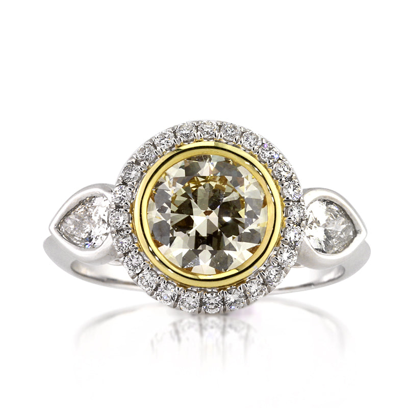 2.09ct Fancy Yellow Antique European Round Cut Diamond Engagement Ring