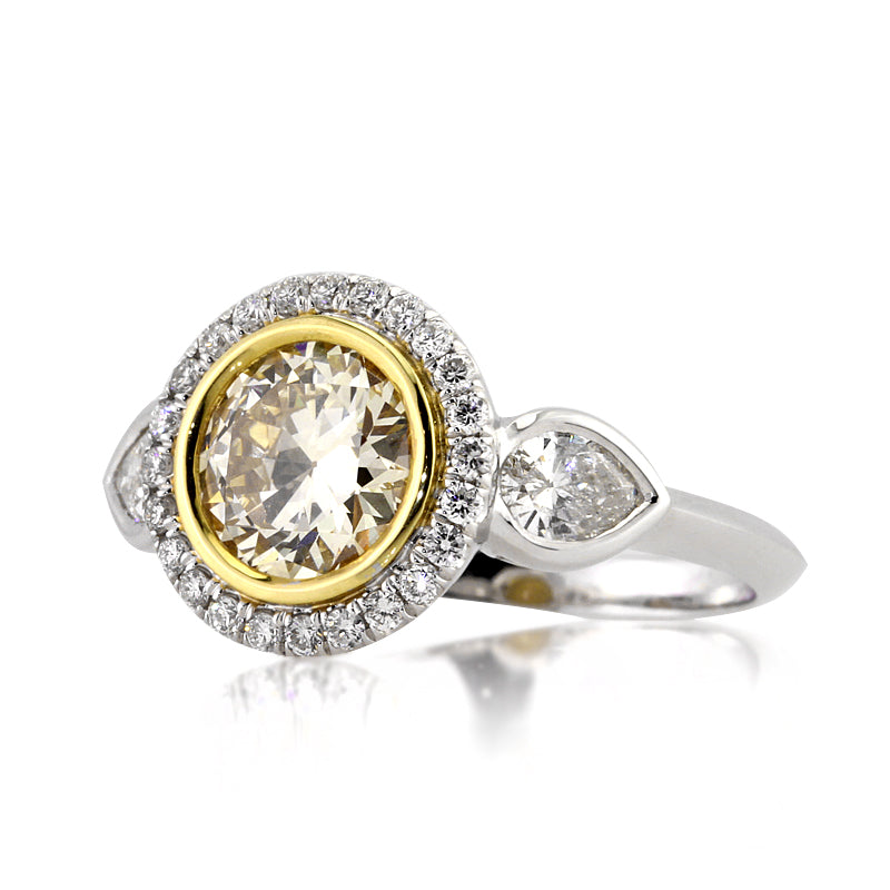 2.09ct Fancy Yellow Antique European Round Cut Diamond Engagement Ring