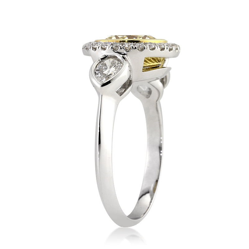 2.09ct Fancy Yellow Antique European Round Cut Diamond Engagement Ring