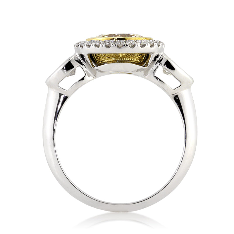 2.09ct Fancy Yellow Antique European Round Cut Diamond Engagement Ring