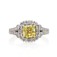 2.46ct Fancy Yellow Cushion Cut Diamond Engagement Ring