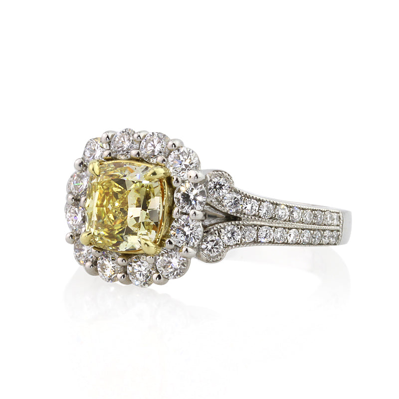 2.46ct Fancy Yellow Cushion Cut Diamond Engagement Ring