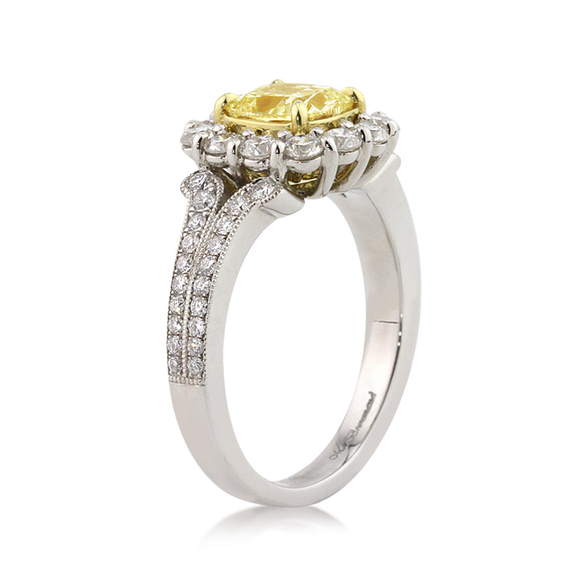 2.46ct Fancy Yellow Cushion Cut Diamond Engagement Ring