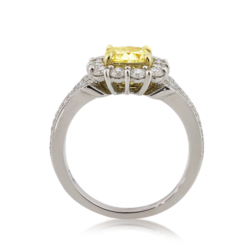 2.46ct Fancy Yellow Cushion Cut Diamond Engagement Ring
