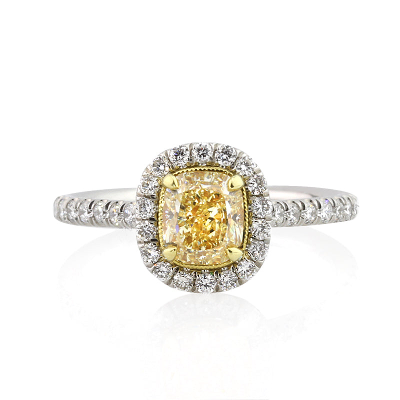1.90ct Fancy Yellow Cushion Cut Diamond Engagement Ring