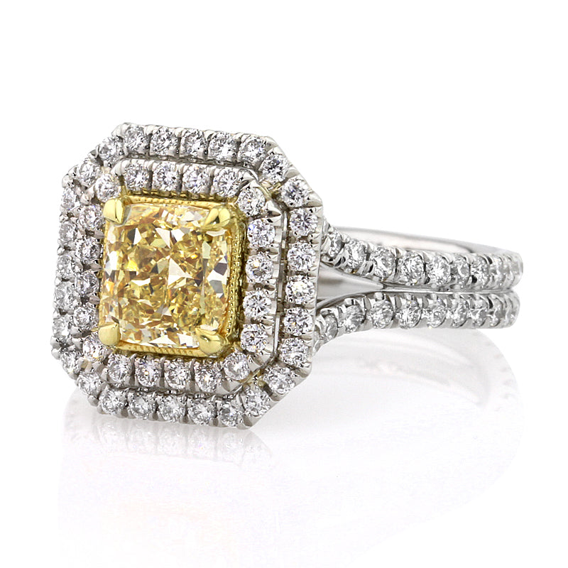 2.23ct Fancy Yellow Cushion Cut Diamond Engagement Ring