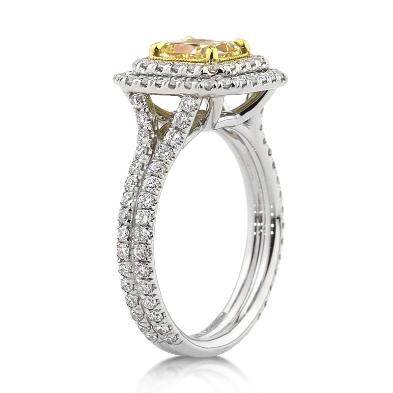 2.23ct Fancy Yellow Cushion Cut Diamond Engagement Ring