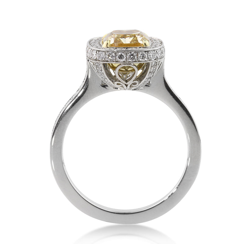 2.61ct Fancy Yellow Cushion Cut Diamond Engagement Ring