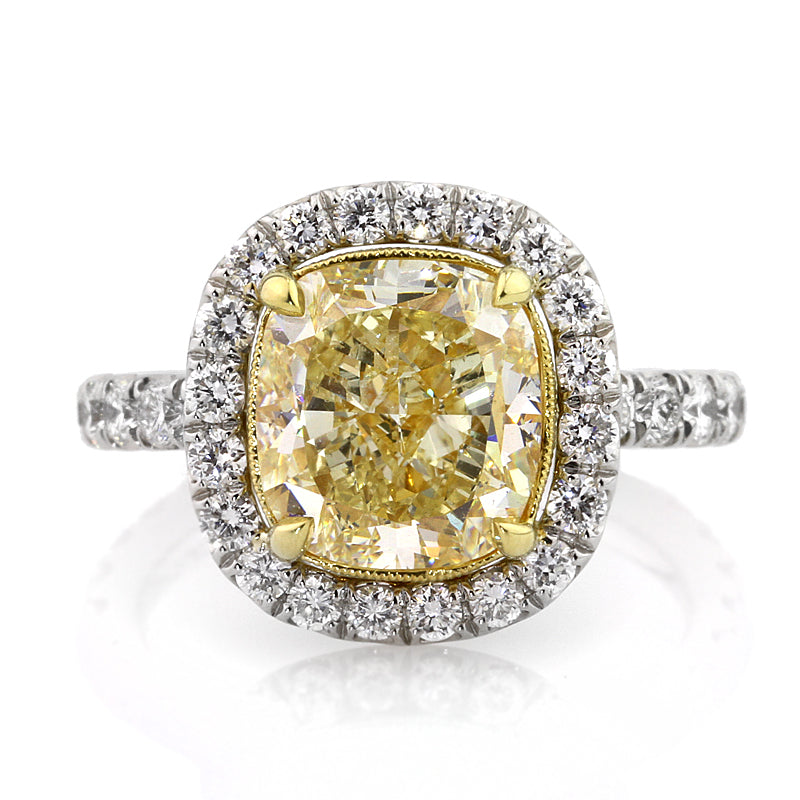 5.31ct Fancy Yellow Cushion Cut Diamond Engagement Ring