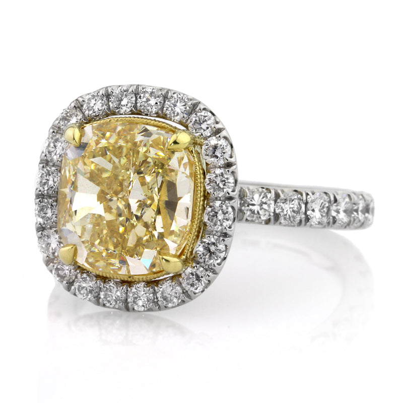 5.31ct Fancy Yellow Cushion Cut Diamond Engagement Ring