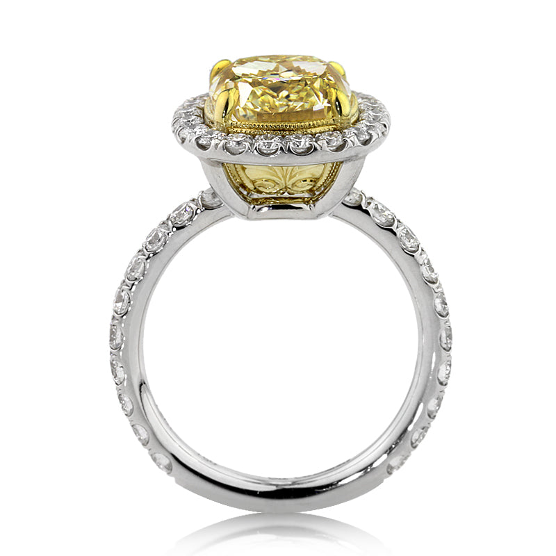 5.31ct Fancy Yellow Cushion Cut Diamond Engagement Ring