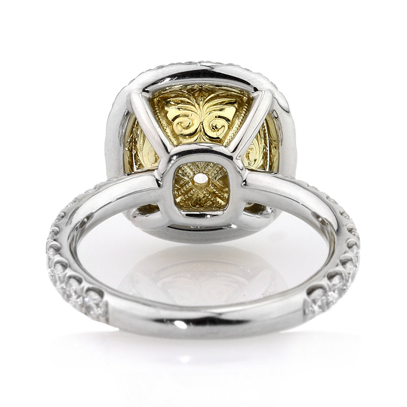 5.31ct Fancy Yellow Cushion Cut Diamond Engagement Ring